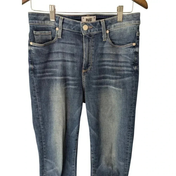 PAIGE Hoxton Straight Ankle Jeans Womens 28 Blue Denim Stretchy Raw Hem Med Wash - Picture 7 of 16